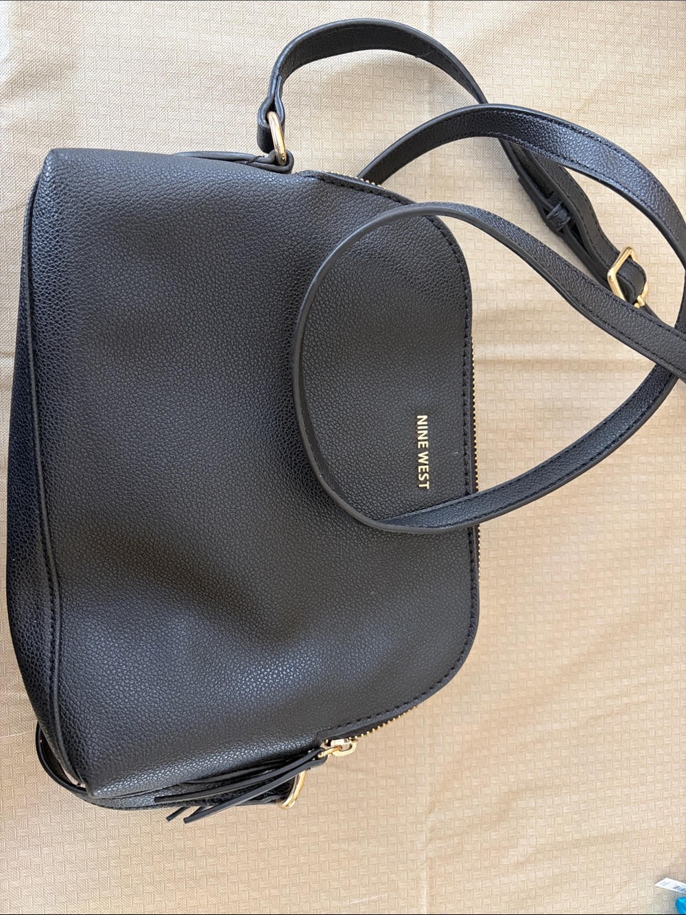 Nine West Black Pebbled Crossbody with Gold Accents